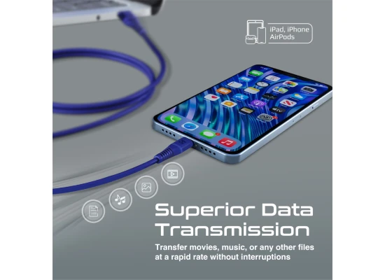 Promate PowerLine-Ai120 USB-A to Lightning Cable,Apple MFi Certified Super-Fast ,120 cm 